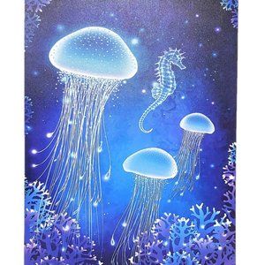 Jellyfish Fiber Optic Lighted wall hanging 16"X12"